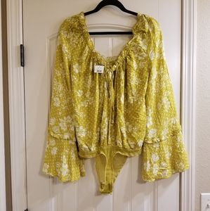 Free People Yellow Floral Bodysuit
